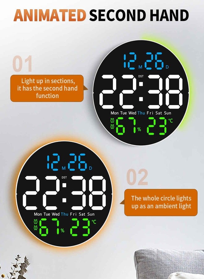 GLOKUUCA 10 Inch Large Digital Wall Clock with 9 Color Changing Remote Control, Date Week Temperature, Auto Brightness Dimmer Clock Night Lights,Blue+Green - Image 4